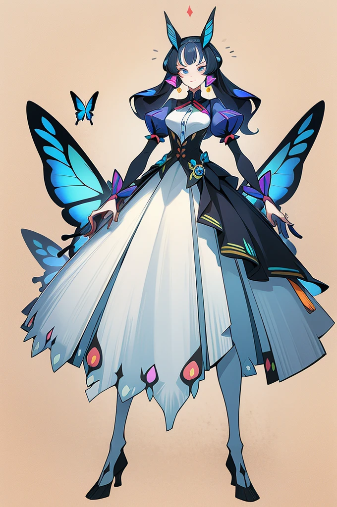 (1 Anthropomorphism of butterflies), (standing upright), (живопись standing upright), 1 Princess，(standing upright)，One, long skirt，character design, bizarre, chedevr，top quality，Best quality，ultra high resolution，Exquisite facial features