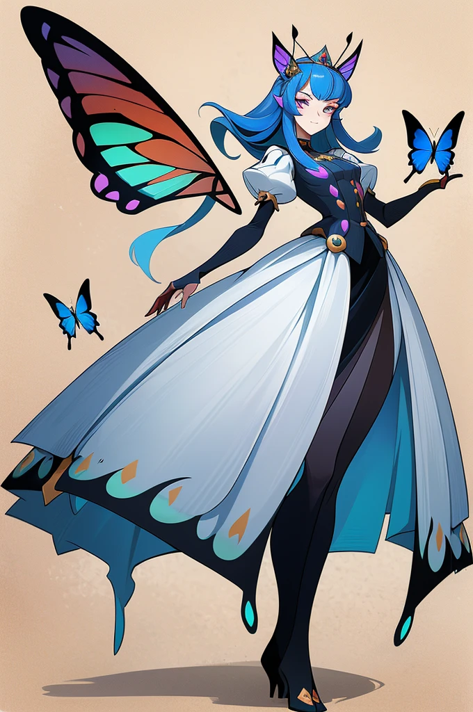 (1 Anthropomorphism of butterflies), (standing upright), (живопись standing upright), 1 Princess，(standing upright)，One, long skirt，character design, bizarre, chedevr，top quality，Best quality，ultra high resolution，Exquisite facial features