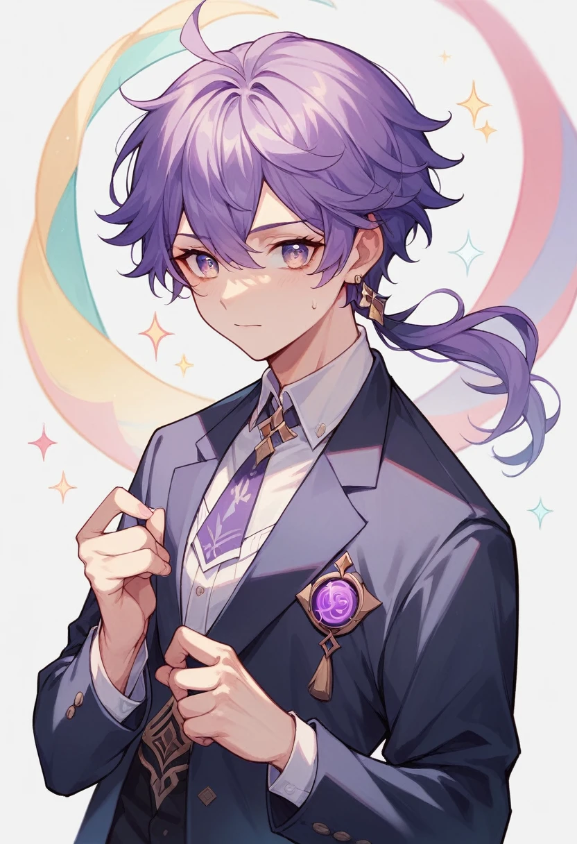((Best Quality)), ((pastel colours)), 1 girl, With a suit, PURPLE HAIR, genshin impact fondo
