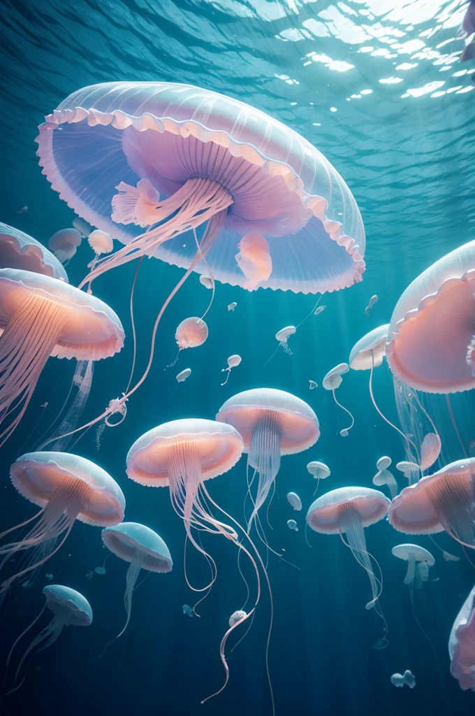 Jellyfish dancing at the bottom of the sea