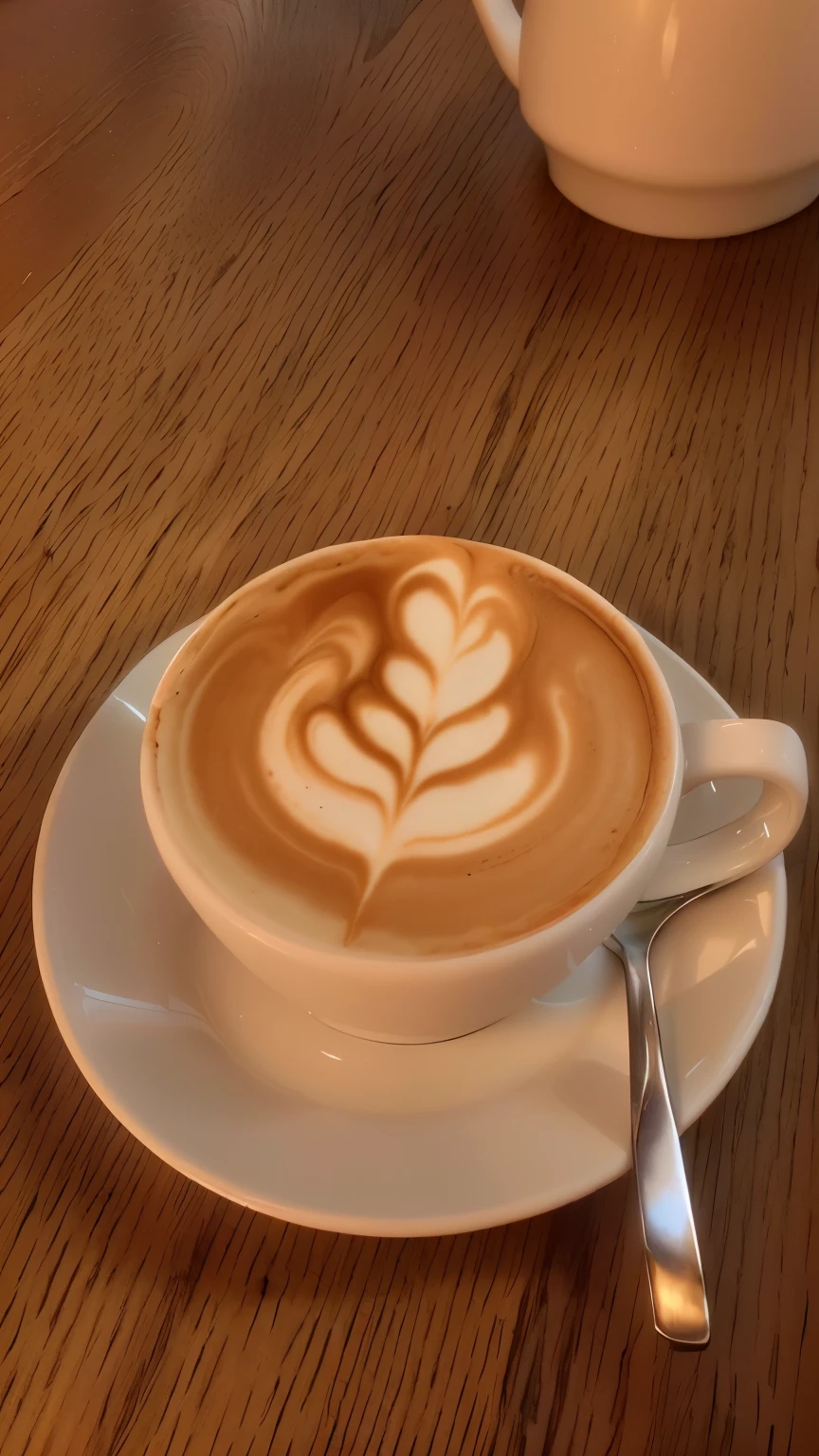 there is a cup of coffee with a leaf on it, latte art, cappuccino, very grainy, cup of coffee, coffee, coffee art, enjoying coffee at a coffee shop, ☕ on the table, immaculately detailed, morning coffee, drinking a coffee, coffee cup, low quality grainy, 1614572159