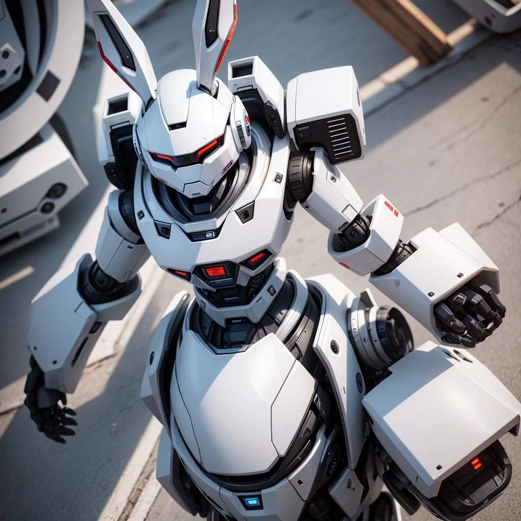 Robot Rabbit, White Color, Humanoid, Portrait Photo,
