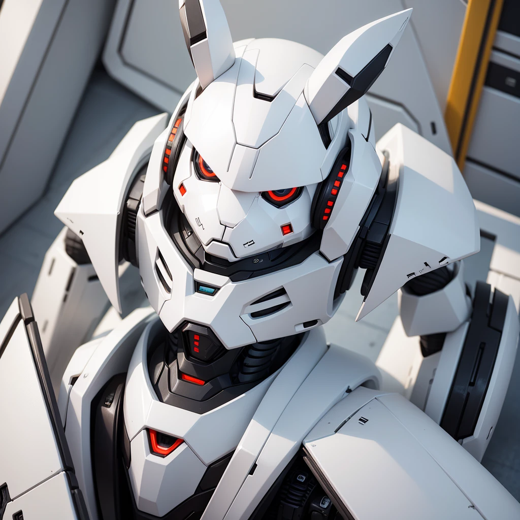 Robot Rabbit, White Color, Humanoid, Portrait Photo,