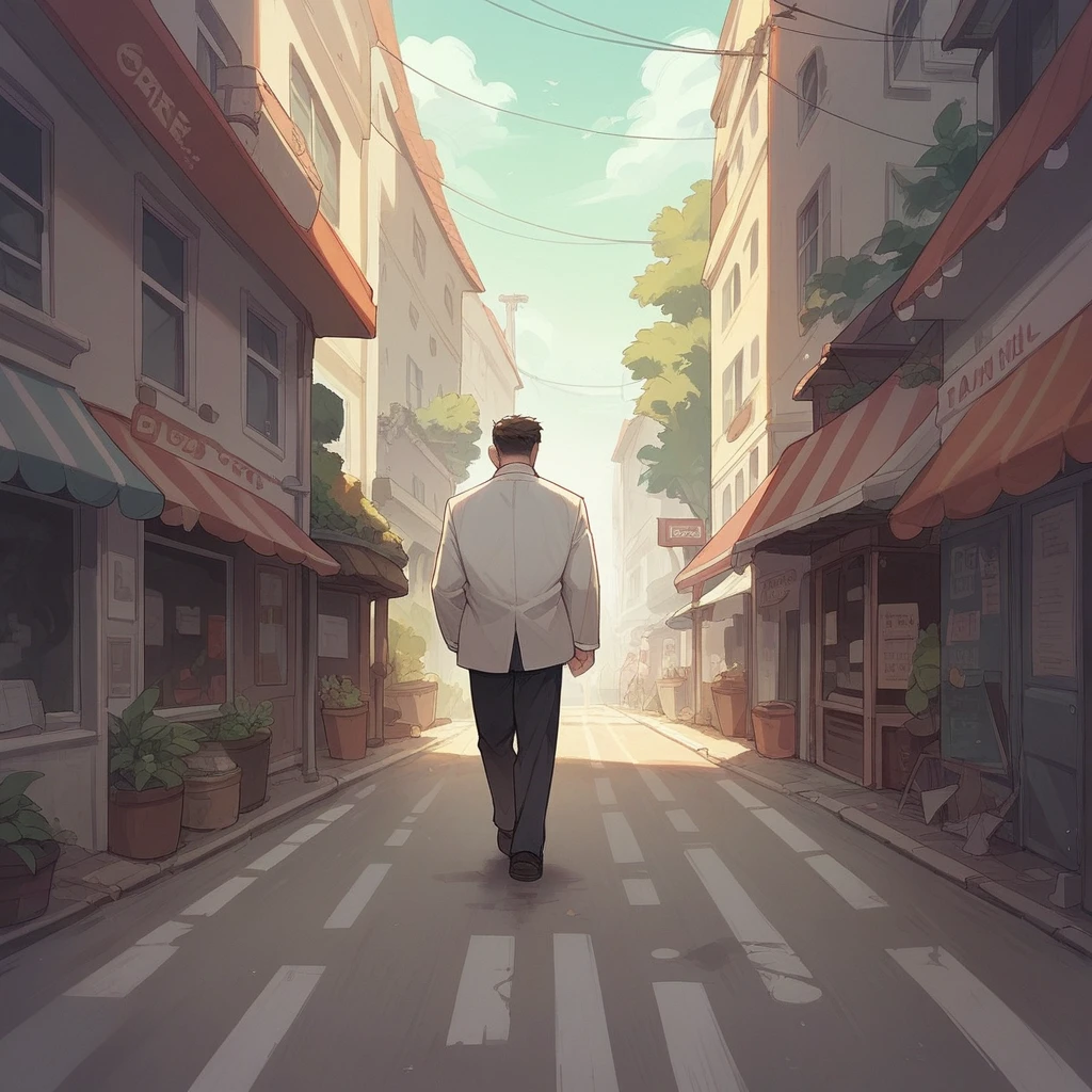 create a cartoon of a brown gorilla wearing a white blazer and sunglasses walking down the street