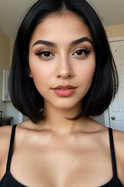 ((best quality)), ((masterpiece)), (detailed), 1girl, Latina, Latina makeup, black straight hair, black top