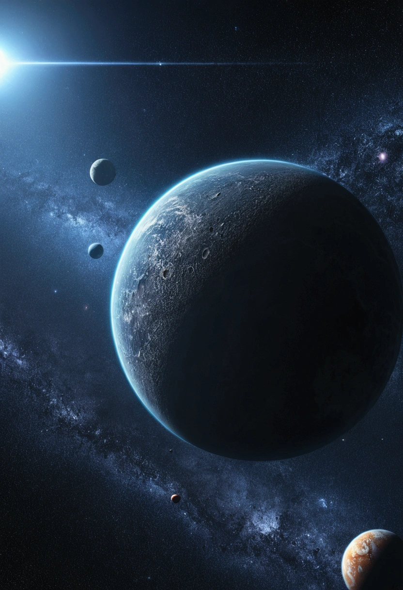 make a space picture with planets and space dust 4k