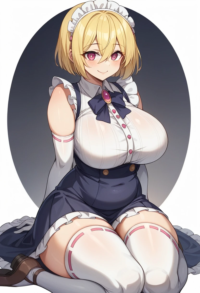 （One girl）、(short hair)、(sidelock)、((Blonde))、[[hairs between eyes]]、Princess Connect、((boyish))、(huge breasts)、((plump))、(beautiful girl)、[Big thighs]、Green Eyeedium-sized Futanari)、(Cleric)、pink leotard、high neck sleeveless、bunny 、((thigh-high socks thighhighs))、(long gloves)、say、(Erotic squatting)、see-through