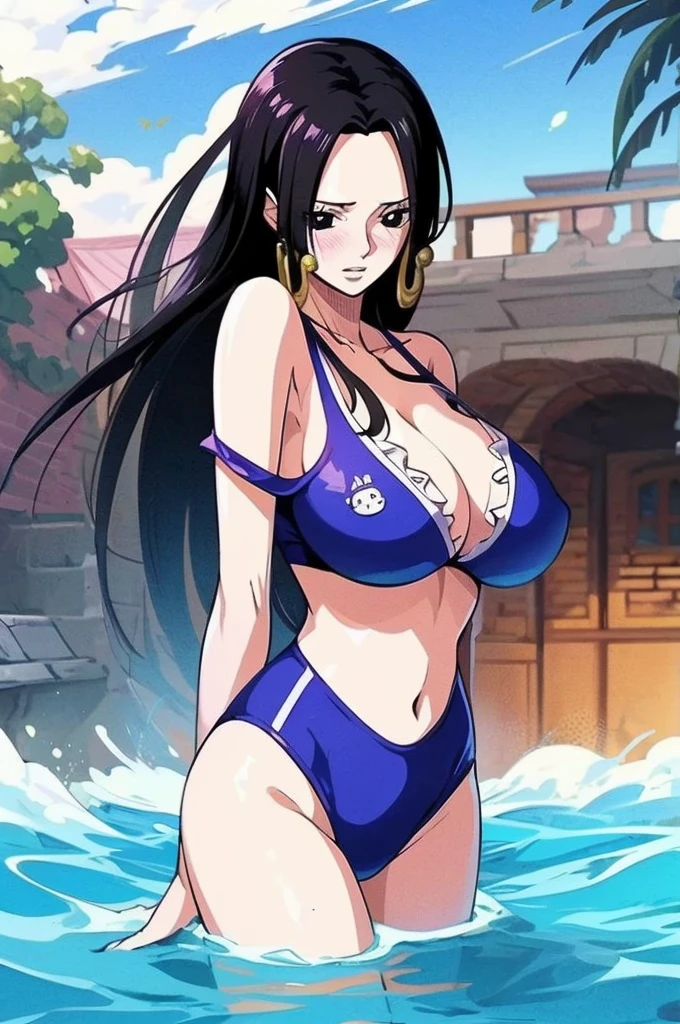 Random patterned swimsuit、Random Swimsuit、Swimsuits in random colors、Random pose、、Acme Face、Random pose、, Black Eyes、Big Breasts、Semi-long hair、Black Hair、Sandy Beach、、、nsfw、Highest quality、1 girl、solo、Ocean、Sexy pose、Random pose、Blushing、wet、Embarrassed、I can see half of my 、、One Piece Swimwear、(Strap slip:1.3)、Swimsuits in random colors、Swimwear