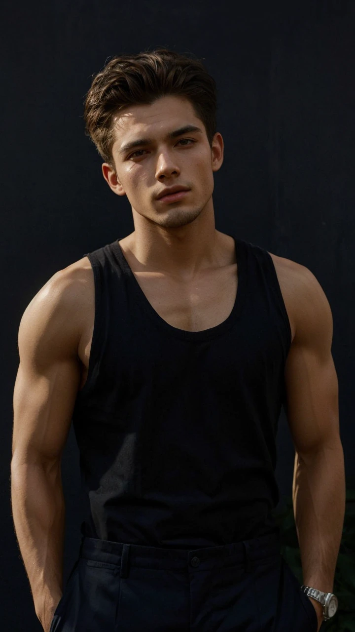michal, mature,portrait, man, masterpiece, transparent mesh shirt, flexing his biceps,  muscular  <lora:add_detail:0.6> <lora:michal:0.6>