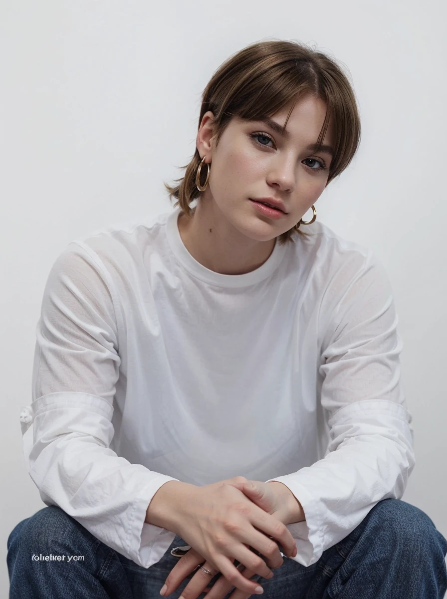 blond hair, short hair, Hoop Earrings, Chapped lips, Red eyes,