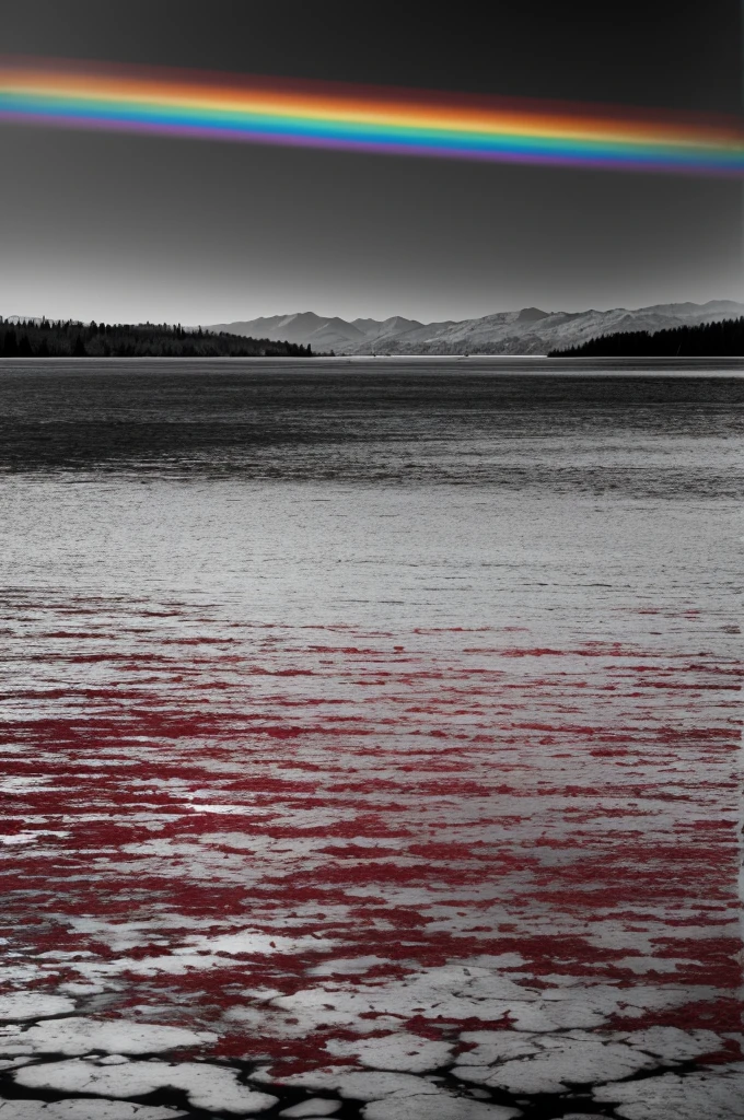 Monochrome rainbow over a lake of blood 