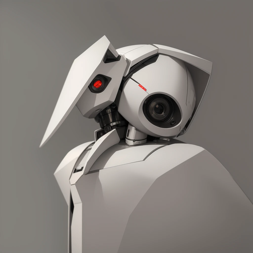 Robot rabbit, white color, humanoid, portrait photo, male gender