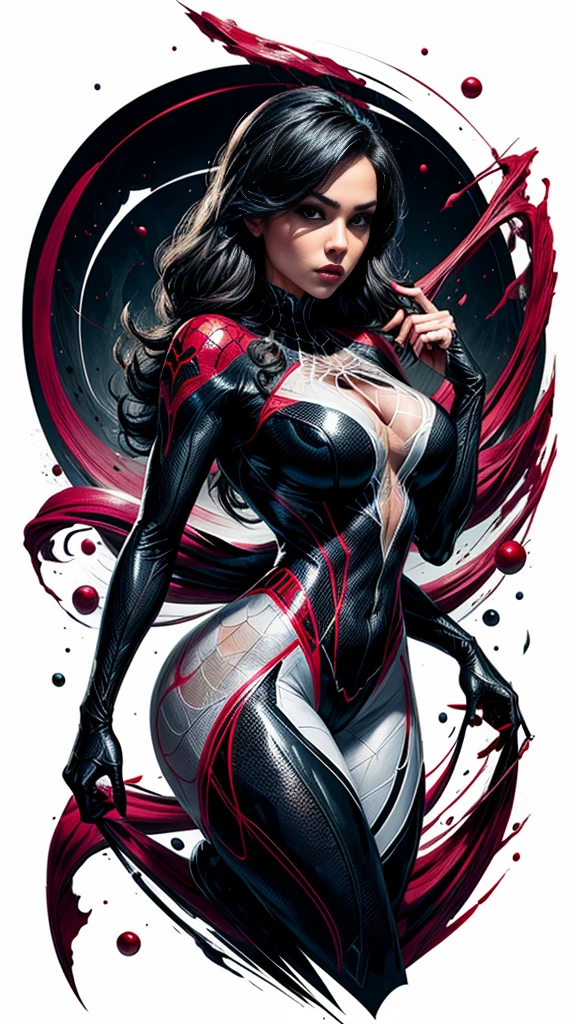 spider gwen, Hot, partial , hightquality, Dynamic sexy Poses, Beautiful, Gorgeous, In love,Short suit, spider in a suit, white black red suit, Latina Adult model Daisy Marie 