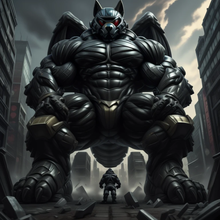 (masterpiece. official art. 8k. best quality. detailed full body. full body.)
(situation 1 : dominating LUCARIO. focus GIANT mechanical Muscular LUCARIO is trampling the CITY. macro. stomp. Low-angle perspective. emphasizing the immense size. The perspective is from below, emphasizing the sheer majesty and power of the Giant. giant art. He is much bigger than a skyscraper. Giga Giants. micro soccer field. looking down.)
(situation 2 :smoke and flames rising from the destruction in the city)
(Additional details 1: wearing a full-face helmet. helmet is jet black. The color of NANOSUIT is jet black. high-tech bio-mecha armor. real texture material. whole body shines like metal. Wearing cyberpunk mecha. emphasizes the muscles. suit fully made of metal. intricate armor. Robotic suit. suit fully made of metal. no face.). (Lucario has 5 toes.) Wearing a Full Face Toxic Gas Mask. no blue.
An arrogant expression.
smile at the corner of your mouth.
(Additional details 2: (Detailed head. Detailed Body. Detailed abs. gigantic muscles. HYPER MUSCLES. Gigachad Muscular. big muscle. pecs. triceps. traps. unusually developed muscular body. body full of huge muscles. showing off muscles. pectorales enormes. Exaggeratedly huge muscles. huge muscles. long legs.).
(Additional details 3: nj5furry, Spread wings. It has wings. black have big wings. The claws are sharp. Sharp teeth.5 toes.). Wearing a Full Face Toxic Gas Mask.