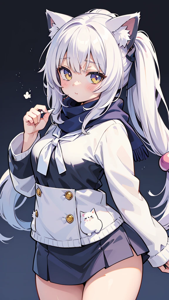 a close up of a person wearing a scarf, anime visual of a cute cat, very beautiful anime cat girl, white cat girl, white ( cat ) girl, very beautiful cute catgirl, cute anime catgirl, beautiful anime catgirl, cute anime girl portraits, realistic anime cat, cute anime girl portrait, official character illustration, persian cat, neko, cat furry, anime