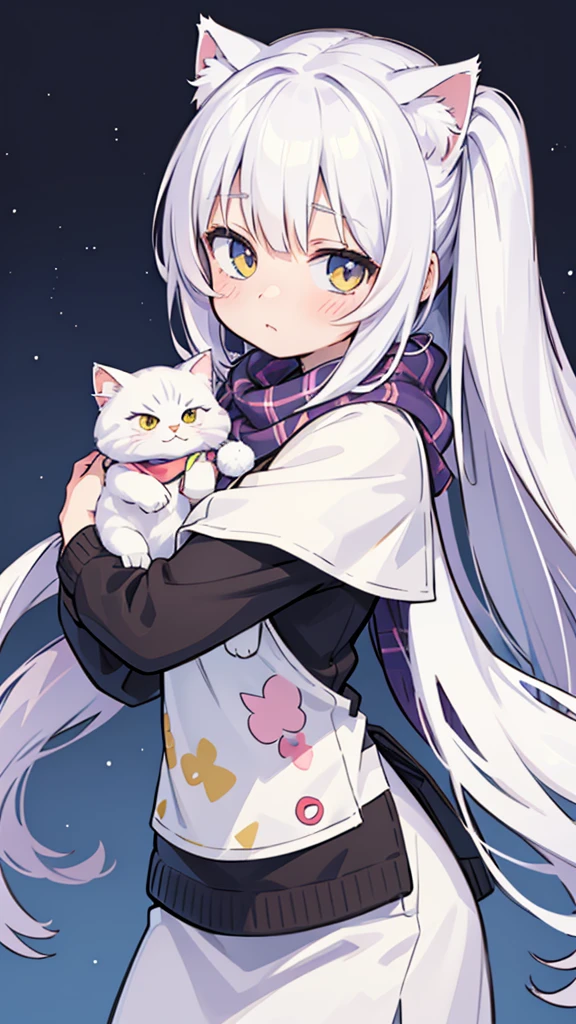 a close up of a person wearing a scarf, anime visual of a cute cat, very beautiful anime cat girl, white cat girl, white ( cat ) girl, very beautiful cute catgirl, cute anime catgirl, beautiful anime catgirl, cute anime girl portraits, realistic anime cat, cute anime girl portrait, official character illustration, persian cat, neko, cat furry, anime