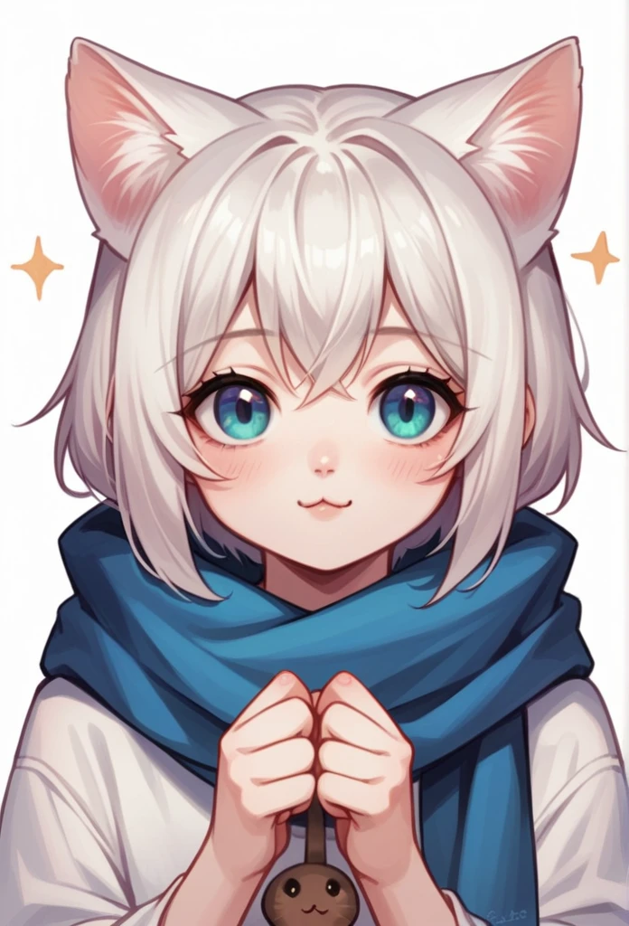 a close up of a person wearing a scarf, anime visual of a cute cat, very beautiful anime cat girl, white cat girl, white ( cat ) girl, very beautiful cute catgirl, cute anime catgirl, beautiful anime catgirl, cute anime girl portraits, realistic anime cat, cute anime girl portrait, official character illustration, persian cat, neko, cat furry, anime