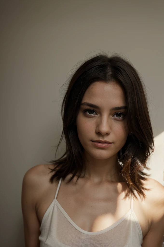 photographie d'a 19 year old woman, big natural tits, brown-hair, visage parfait, Sasha Grey, Sophie Mudd,realistic, violette myers, elle ressemble à un mélange de grimes, very nice model, Marque Ariane, head of'artwork, instaphoto, photorealistic, 8k, a sweet smile, jupe noire, Black lace top