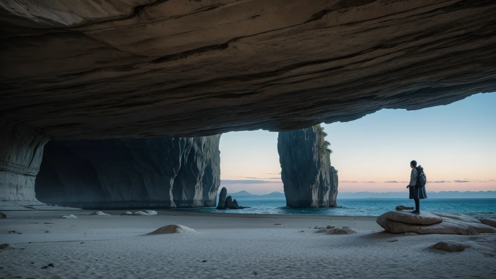 I want it to be a normal-sized person, but in the image it will be small compared to the large rock formations that are close to it