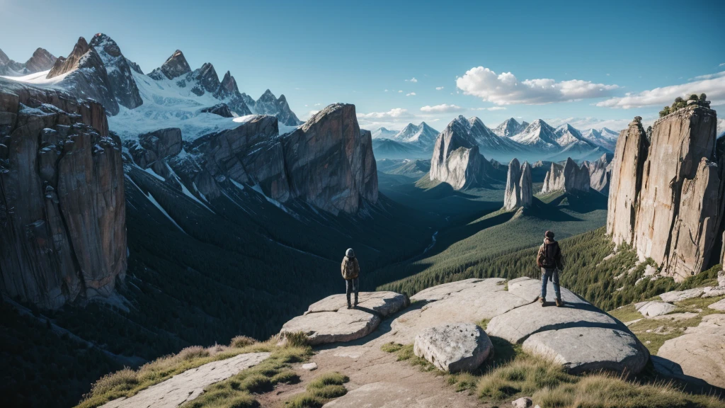 I want it to be a normal-sized person, but in the image it will be small compared to the large rock formations that are close to it, rock formations are near mountains