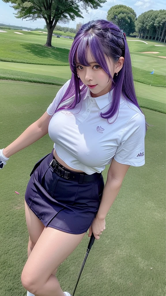 AIBeauty、リアルBeauty、Big Tits、Golf Wear、Golf Skirt、Golf course、Purple Hair