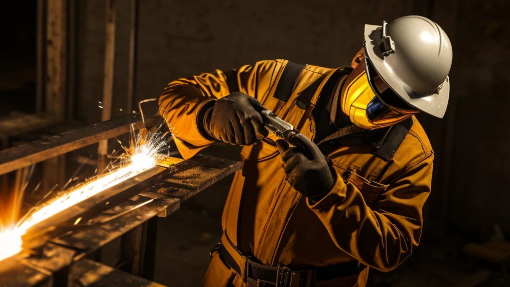 A construction worker using a welding torch to join metal parts together