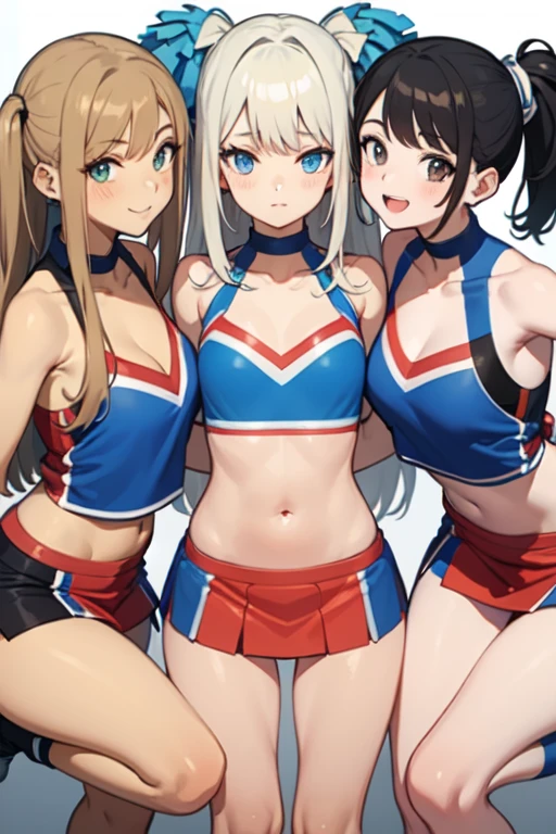 Three cheerleading girls with an egocentric look