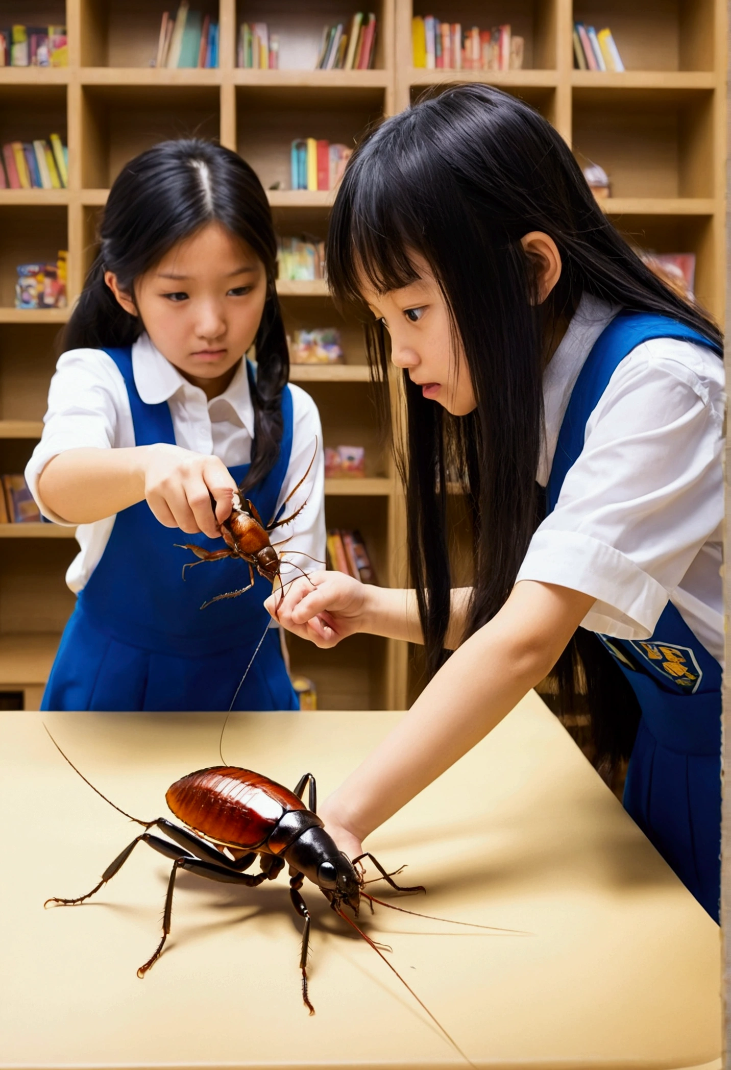Mine Craft, Girl fighting cockroach, Japan, Fukuoka, Hakata, Black Hair, Long Hair, Primary school students
