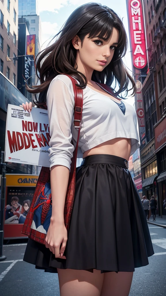 Lea Michele、マーベルコミックの映画Poster、so beautiful、Movies about Spider-Man、sexy、whole body、Wearing a skirt、Premiere Date、Poster、belly buttonを突き出す、new york、She's wearing a ripped Spiderman suit、The suit is torn、Wearing a skirt、Red and black color scheme、dynamic、masterpiece、Highest quality、Super detailed、Very detailed、Delicate and beautiful shine、Ultra-high resolution、Cinematic、break、breakドロップ、(Torn clothes:1.5)、(Wet clothes:1.4)、Bare shoulders、Real Rain、Wet Hair、belly button、Exposed Skin、sexyな肩を披露