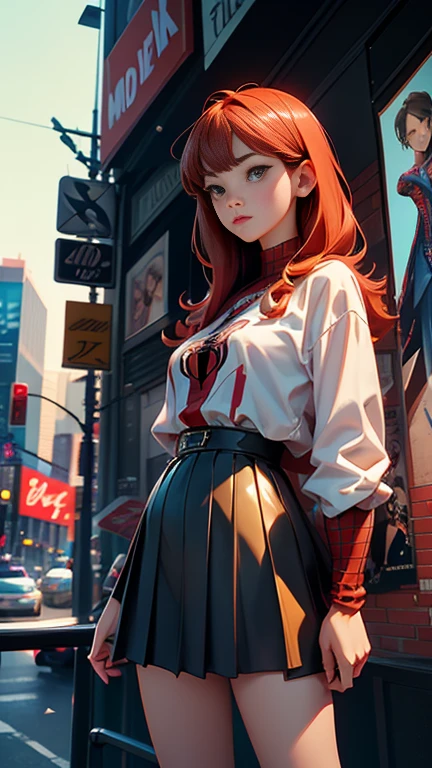 break・ライヴリー、マーベルコミックの映画Poster、so beautiful、Movies about Spider-Man、sexy、whole body、Wearing a skirt、Premiere Date、Poster、belly buttonを突き出す、new york、She&#39;s wearing a ripped Spiderman suit、The suit is torn、Wearing a skirt、Red and black color scheme、dynamic、masterpiece、Highest quality、Super detailed、Very detailed、Delicate and beautiful shine、Ultra-high resolution、Cinematic、break、breakドロップ、(Torn clothes:1.5)、(Wet clothes:1.4)、Bare shoulders、Real Rain、Wet Hair、belly button、Exposed Skin、sexyな肩を披露