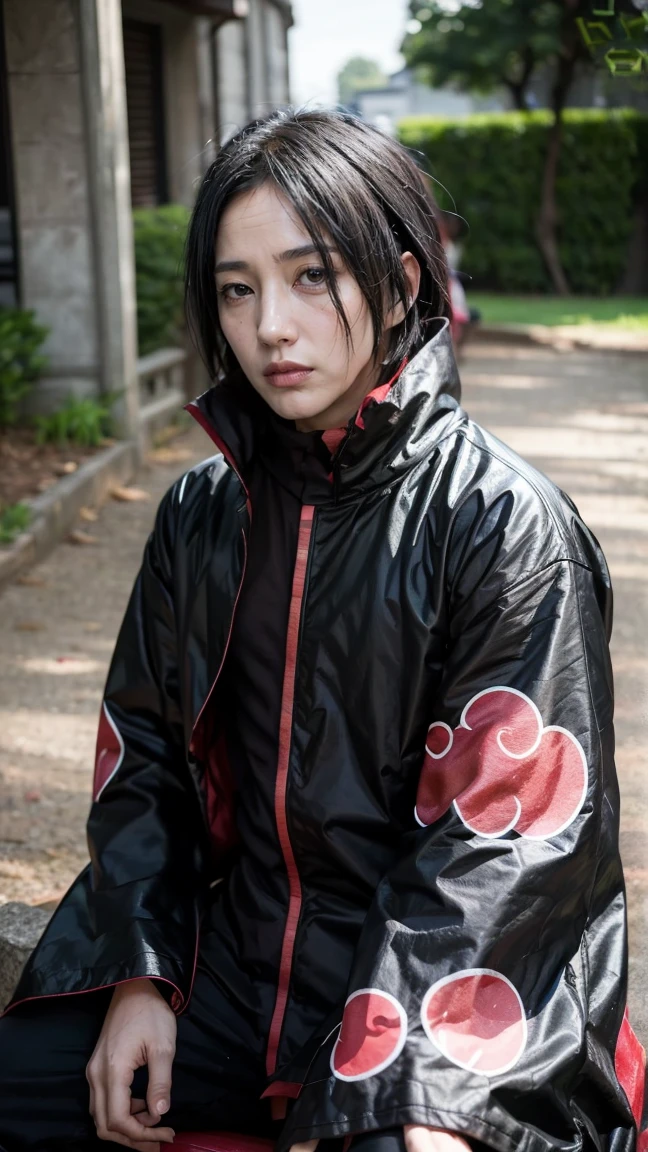 anime character sitting on a chair with a sword in his hand, itachi uchiha, itachi, itatchi uchiha, sasuke uchiha, madara uchiha, joker as naruto, akatsuki cloak, from naruto, pain from naruto, akatsuki akira, sharinggan, hinata hyuga, inspired by Kanō Hōgai. Extremely detailed, Extremely realistic, UHD, 8K, RAW, best photography, best scene,
