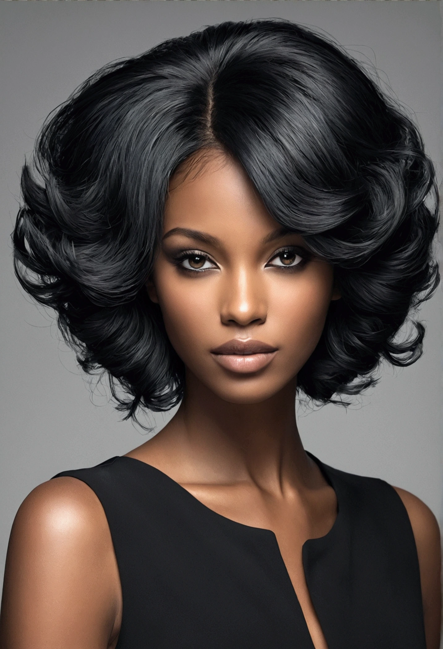 Femme cheveux noir réaliste très belle 