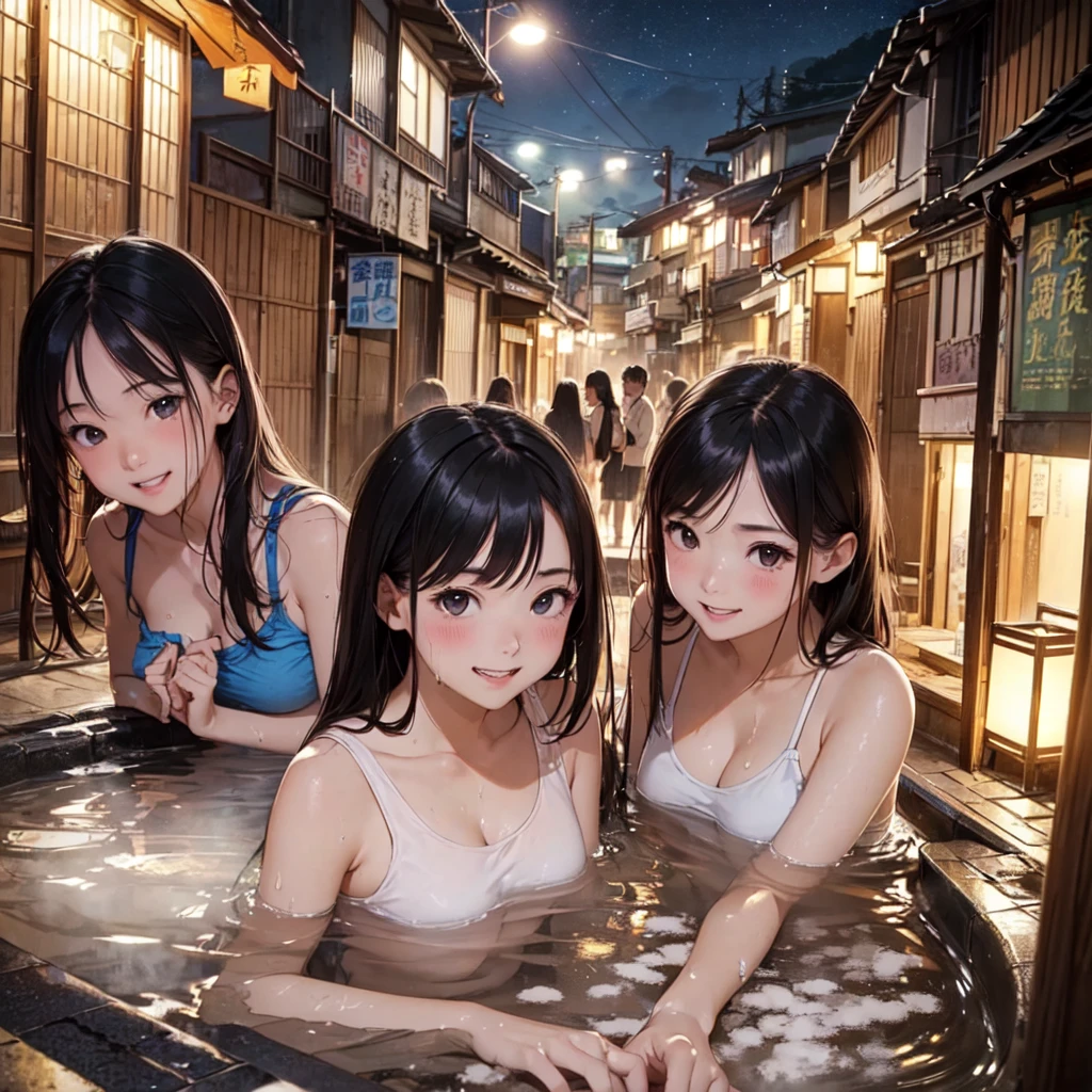 (masterpiece、Highest quality)、(Photorealistic photography)、Single image、1 picture、(日本のUnsanitary and dim地下街、Nostalgic and fantastic night view、地下へのstage)、(Beautiful night view)、(Showa style、Japan favelas、Old and dirty hot spring town)、((Big bath、Underground hot spring facilities、stage))、(middle School girls3People and above、水着を着た女の子3People and above、Tank top、Panties、smile、fun)、((Unsanitary and dim))、Shady Red Light District、shaved ice、Sale of drinks、(stage、Everyone is having fun bathing)、smile、Happy schoolchildren、Perfect Anatomy