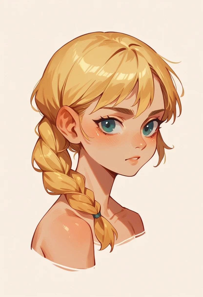 1 girl, human girl, braid hairl, blonde girl, full color
