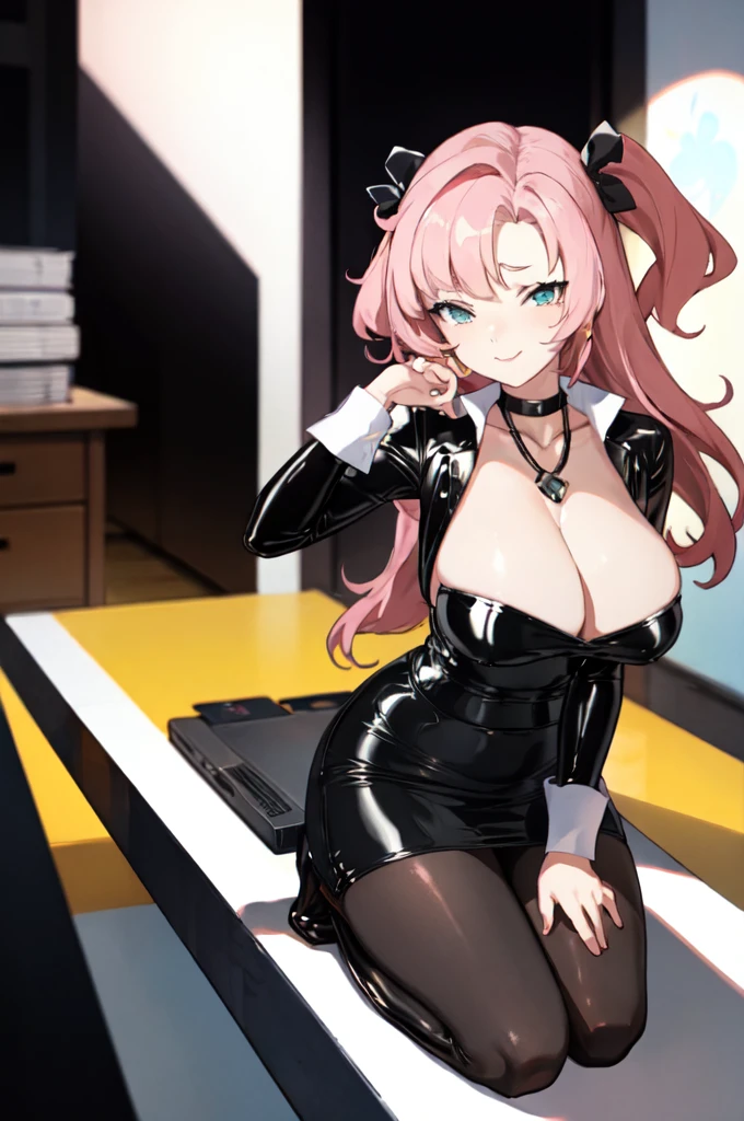 Nicole starts (1.5&oversize&pony) | Genless Zone Zero,latex clothes, collar shirt, pencil skirt, black pantyhose, ((office)),((company)),((Mesugaki)),