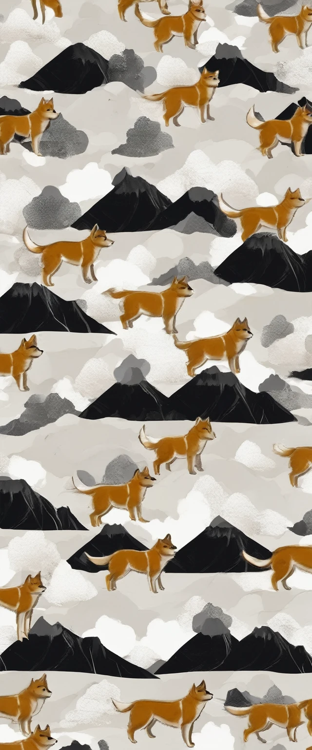 You are a professional creator. Please emphasize the brushstroke texture and create a realistic icon as if drawn with ink. Absolutely no text should be included. Create an image of a Shiba Inu with a traditional Japanese-style design. The image should have very delicate quality with bold, brushstroke-like black and white monochrome tones. It should feature a glossy design and be a dynamic representation of a Japanese dog.