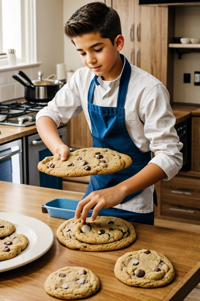 15 year old boy making cookies, wavy fur