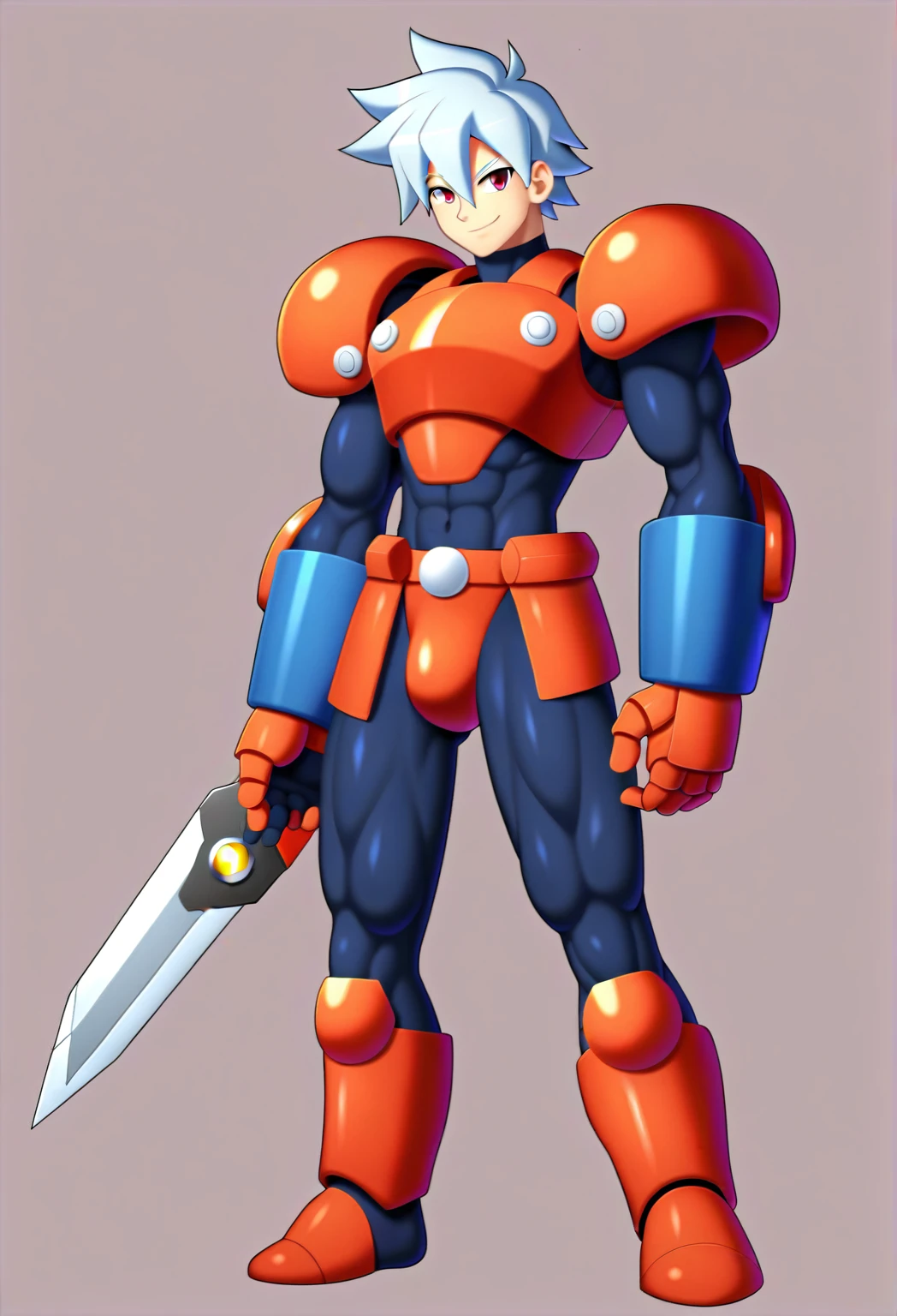 1in kinu-sensei artstyle, Kinu Nishimura style, muted pastel colors, 1boy, solo, hardboiled, reploid,The character in the image is a Reploid from the Mega Man X series, depicted in a dynamic and detailed art style. The Reploid has a robust, armor-clad appearance with a predominantly green color scheme, accented with white and dark purple parts. The design showcases a bulky, mechanical body with large, spherical shoulder pads, forearm guards, and leg armor. The character has a fierce expression with red eyes and a smirk, indicating a confident and combative personality. The Reploid's most striking feature is its large, spiky white hair, which adds a sense of movement and energy to the static image. The character's pose is dynamic, with legs bent and one hand on its face, giving a sense of readiness for action. The art style is reminiscent of classic anime, with clean lines, bold colors, and a focus on mechanical and futuristic elements. The shading is subtle but effective, highlighting the contours and volumes of the armor and giving the character a three-dimensional look. The background is plain, ensuring that all attention is focused on the intricately designed Reploid.,in kinu-sensei artstyle, in kinu-sensei artstyle, kinu-sensei artstyle,