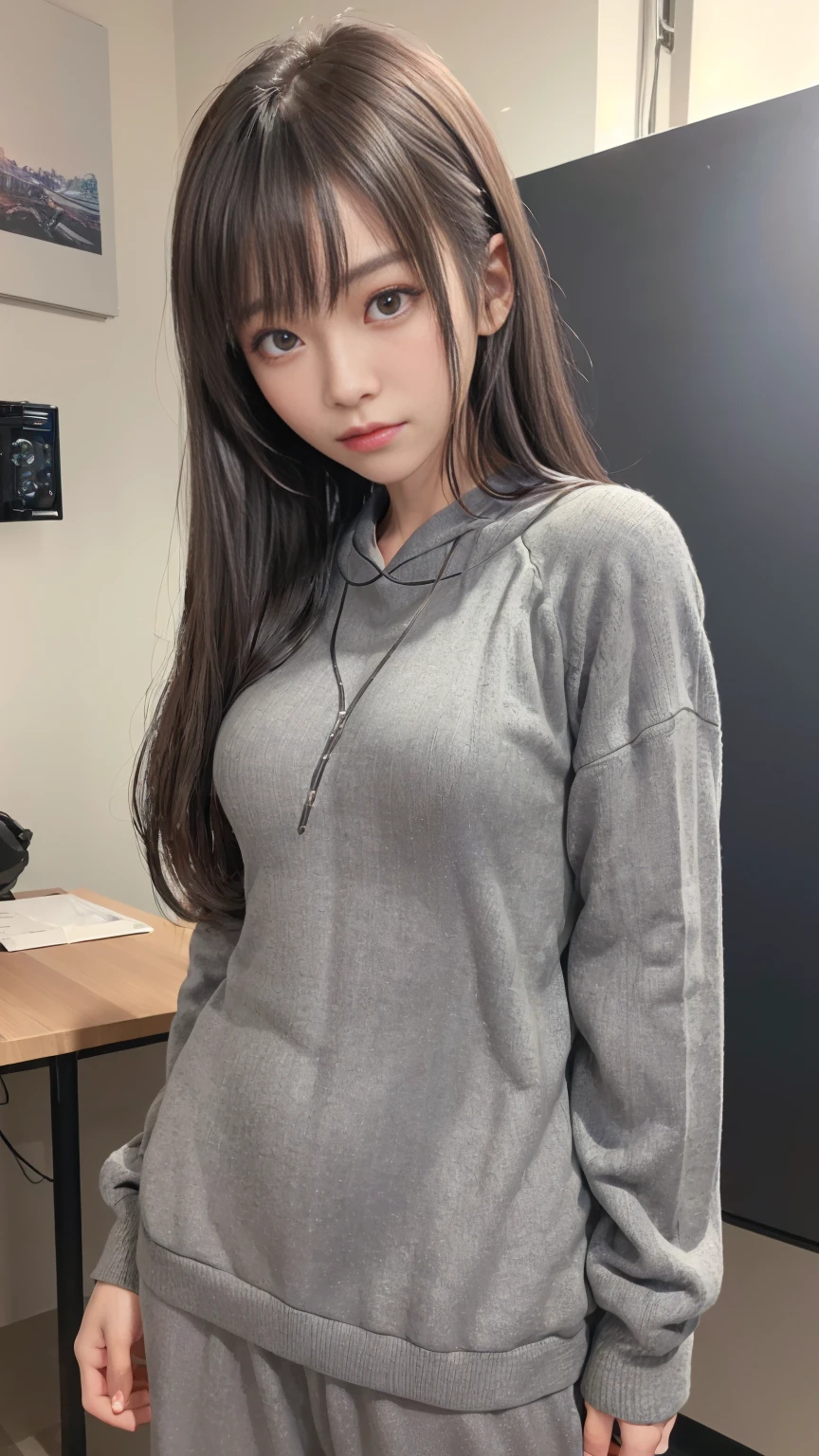 masterpiece、((Grey sweater))、 ((Plug Suit)), ((beautiful girl:1.2))、I'No arms.、Mechanized body、Mechanized chest and abdomen、Mechanized back of the head、Mechanical leg rack metallic suit for a perfect fit、 Are standing、、金属robot、((Cyberpunk Background))、(Neon Light)、(Futuristic Machine Factory Background)、Cyberdyne、Artificial body、All-metal body、Ironwork、Abdominal Mechanism、((robotアームとハンド))、((robotの足))、((Machine Neck))、Inside the spaceship、beautiful girl、16 yearBeauty, (The actuator and cables are exposed from the abdomen..、金属製robotの首から胴体までつながっている、Complex 3d rendering beautiful porcelain profile super detailedd female android face、cyborg、robot部品、150mm、Beautiful studio soft light、Rim Light、Sharp details、Gorgeous Cyberpunk、Ren Hao、超Realistic、Anatomical、Facial muscles、Cabl Microchip、elegant、Beautiful background、Octane Rendering、HR Giger Style、8k、Highest quality、masterpiece、Awareness-raising、Very delicate and beautiful、 非常にdetailedなCG、Unity、wallpaper、(Realistic、Photorealistic:1.37)、wonderful、detailed、masterpiece、Highest quality、Official Art、Highly detailedd CG Unity 8k wallpaper、Absurd、incredibly Absurd、、robot、Silver beads、Whole Body Ezbian、Sit on