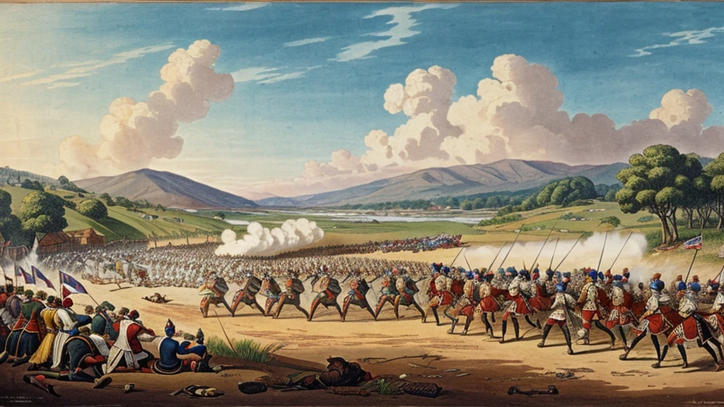 Battle of Colachel 1741, historical illustration, drawing of the Battle of Colachel.
