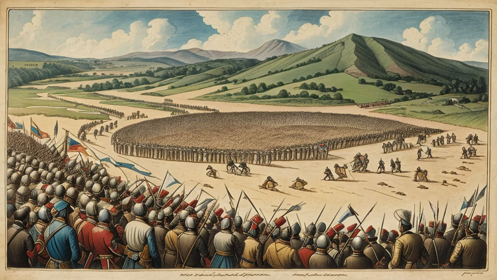 Battle of Colachel 1741, historical illustration, drawing of the Battle of Colachel.