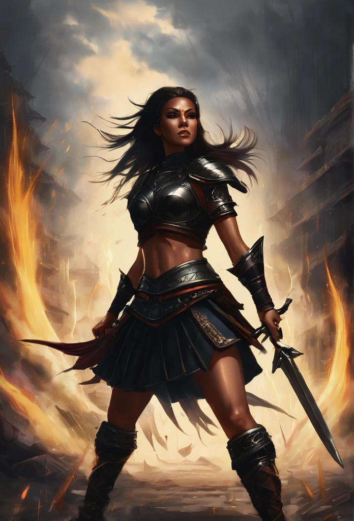 "Girl warrior dark style with power"