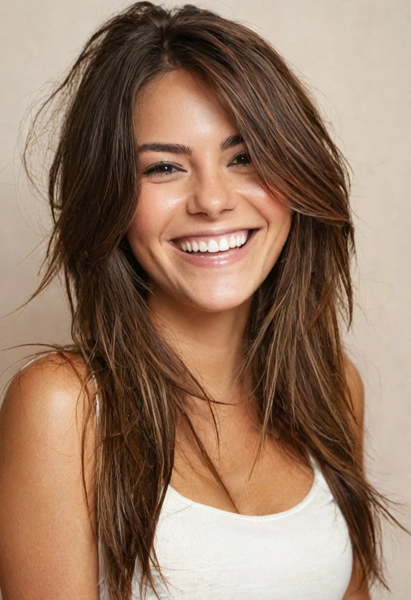 1 fille, Cheveux Longs, Seins, Seins, Seins, Sourire, Cheveux Bruns, 