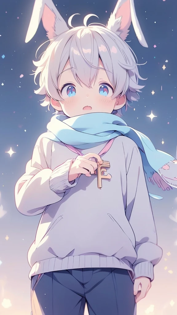 a cartoon picture of a boy with a rabbit ears and a scarf, official anime artwork, key anime visuals, key anime art, official art, anime cover, key anime visual, anime boy, cute anime, today's featured anime still, trending on artstation pixiv, anime wallaper, anime lush john 8k woods, anime background, anime wallpaper 4 k