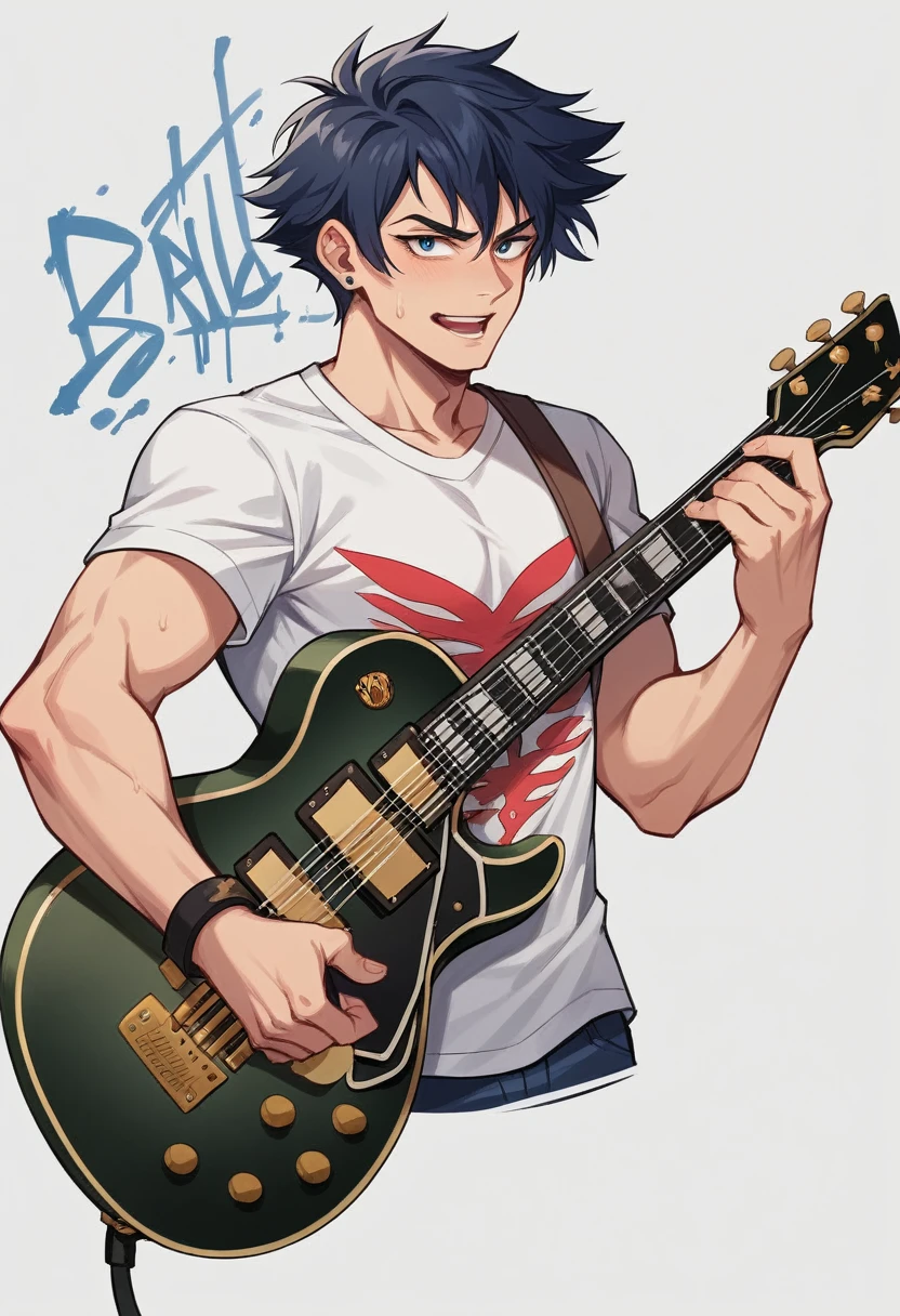Vintage tshirt print design (on a white background:1.2), digital art of a Gibson Les Paul Guitar with the writing "Live The Rhythm"
in graffiti-style font, with spray paint effects and urban background, (comics style:1.2), highly detailed, 4k, masterpiece. The white background should be separated from the main image for easier removal.