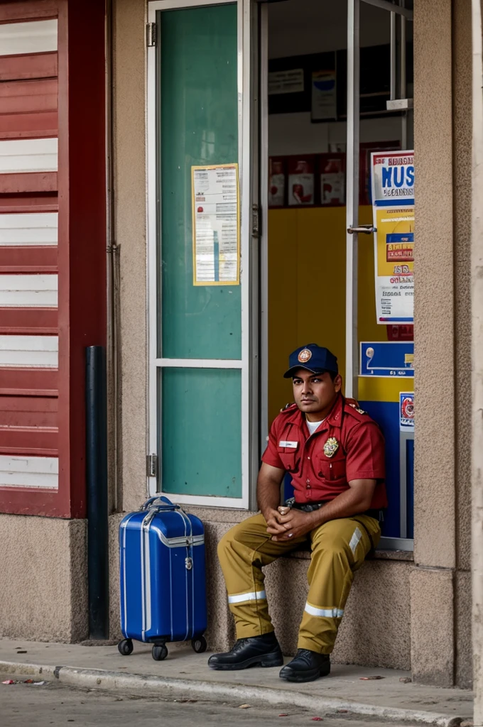 Honduran firefighter with the last name Palma waiting for payment at a ficohsa bank teller