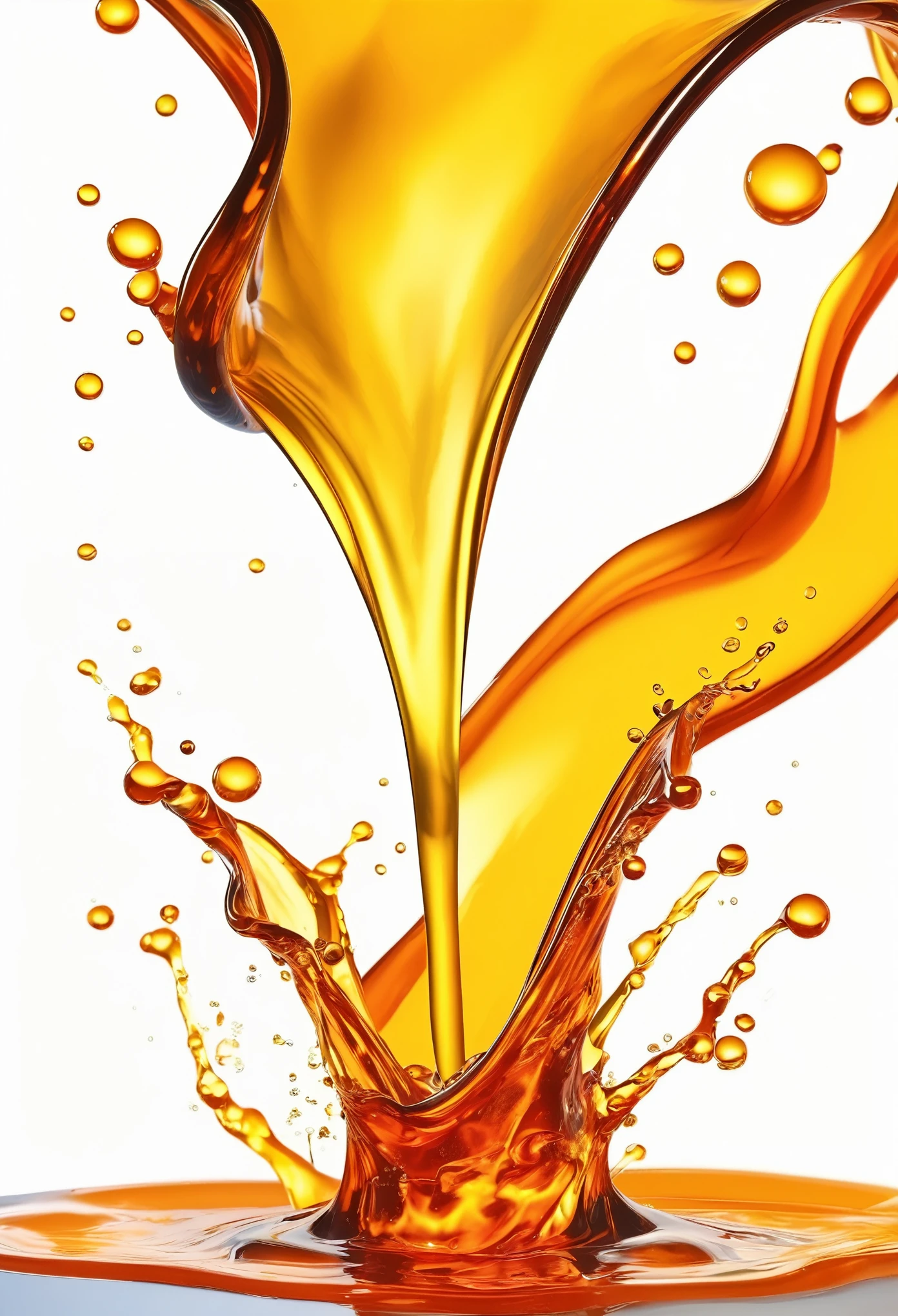 Splashing arafid liquid, isolated on white background, digital art by Yi Zaiwan, shutter stock, digital art, oil flows like flow, liquid translucent amber color, made of oil and water, viscous liquid, liquid fire , viscous liquid, oil dripping, oil leakage, liquid simulation background, liquid splash, transparent liquid