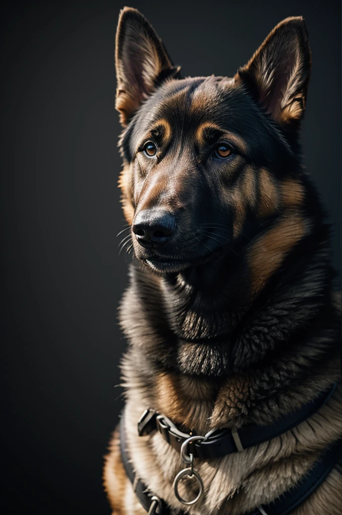 German shepherd dog dressed as a police officer black background
