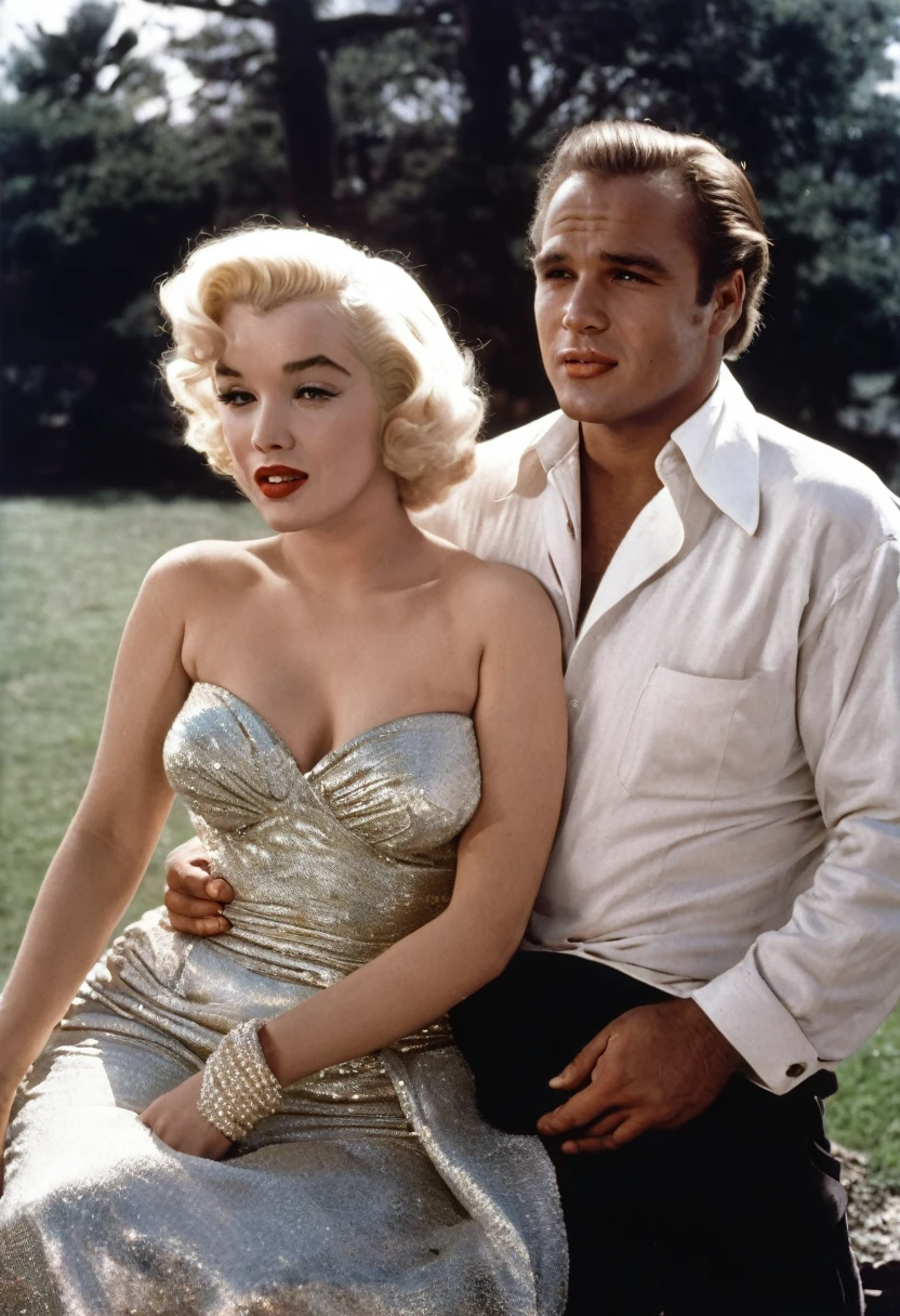 Actor Marlon Brando and Actress Marilyn Monroe as a couple