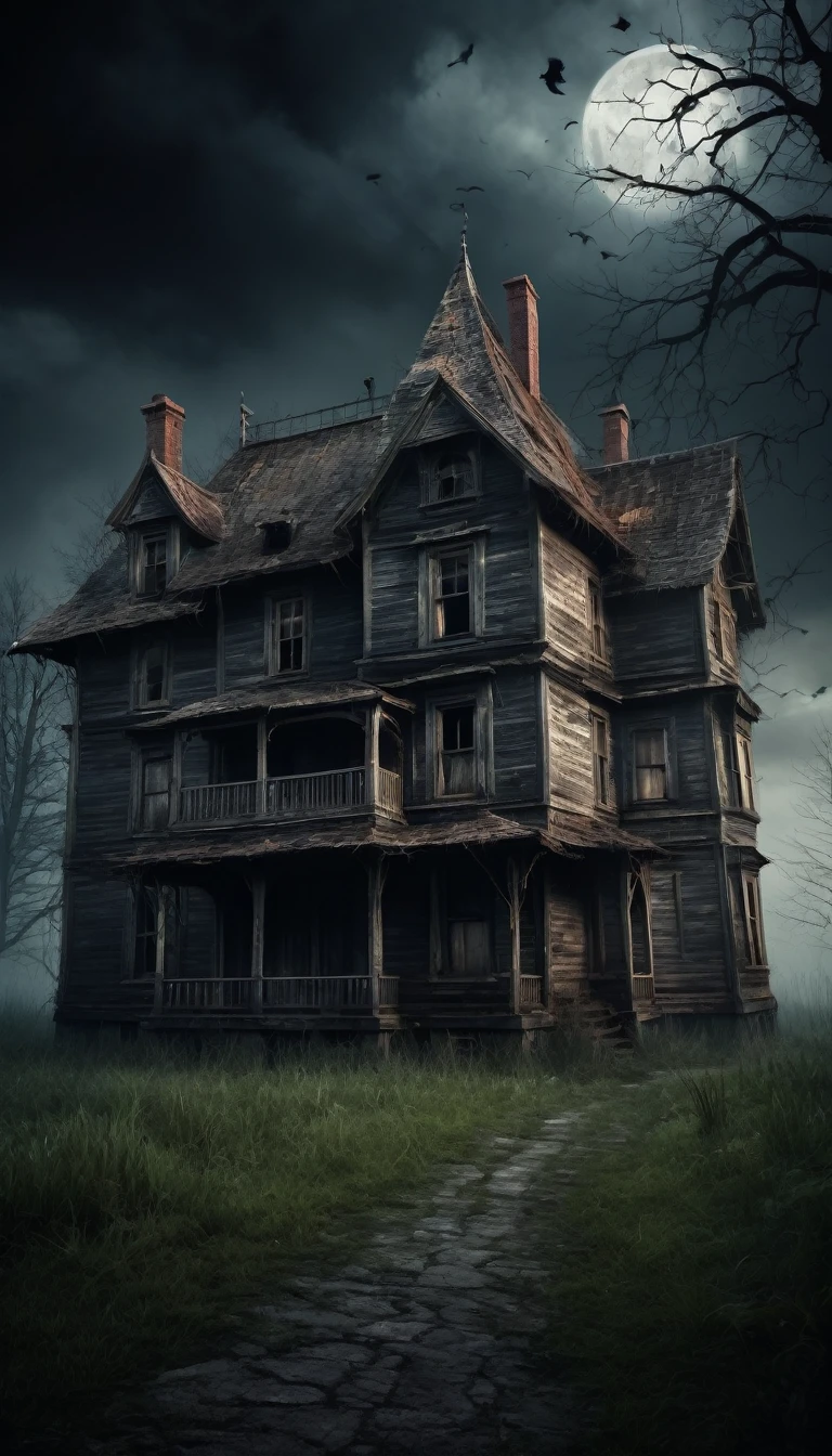 A Scary horror image of an old house, PICTURE REALISTIC, high resolution, 8k